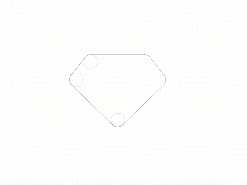 Animated construction of the Gem logo's diamond silhouette, showing the geometric guide circles and line work used to draw the strawberry-shaped mark