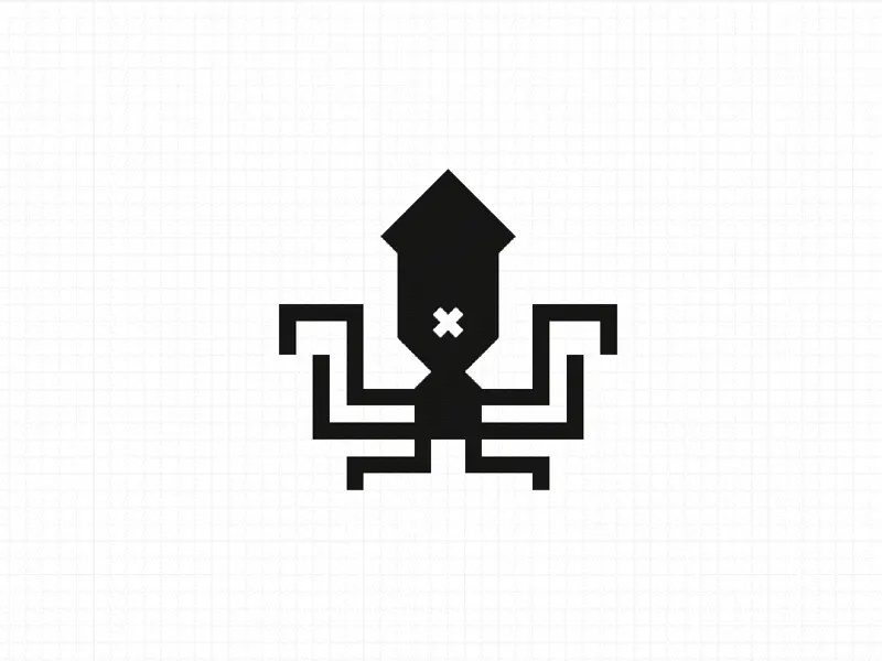 Animated build of the Ink Casket squid logo, drawing on from geometric segments